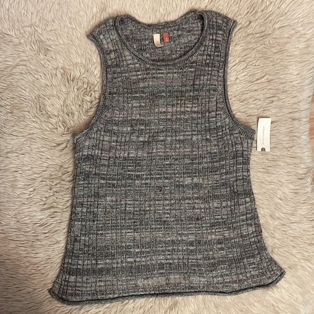 Anthropologie Pilcro Marled Ribbed Knit Silk Tank Gray XL NWT